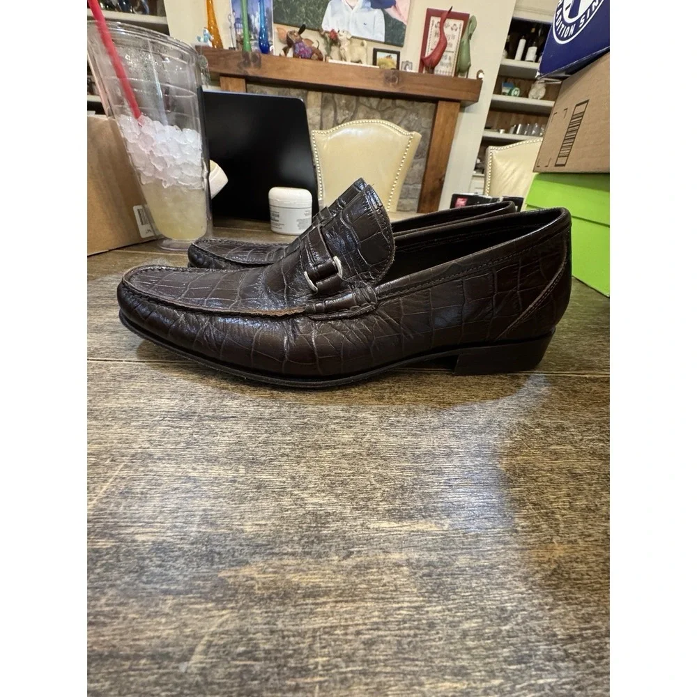 Russell And Brinkley Croc Embossed Brown‎ Leather Loafer Size 41 US 8-8.5